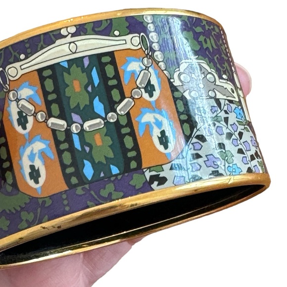 Hermes Bangle Bracelet - Coin Purse Printed Enamel w/ Gold Plating, Collectible - Picture 8 of 11